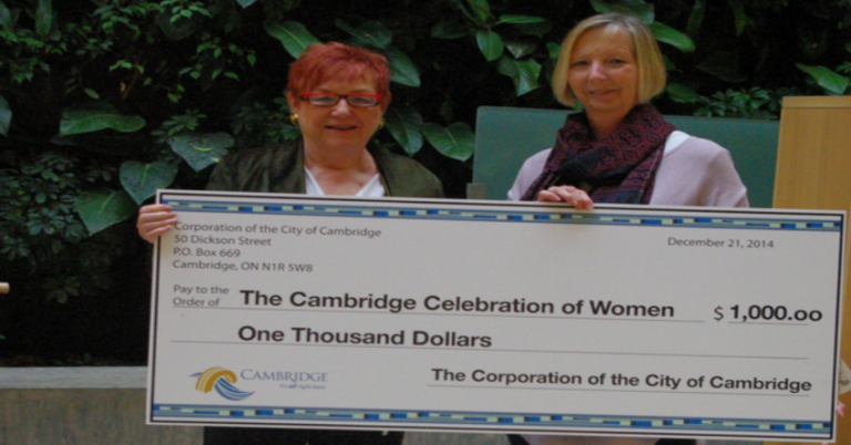 The Cambridge Symphony orchestra presents check for $1000.00 to Cambridge YWCA.