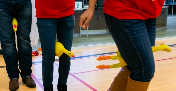activity with rubber chickens