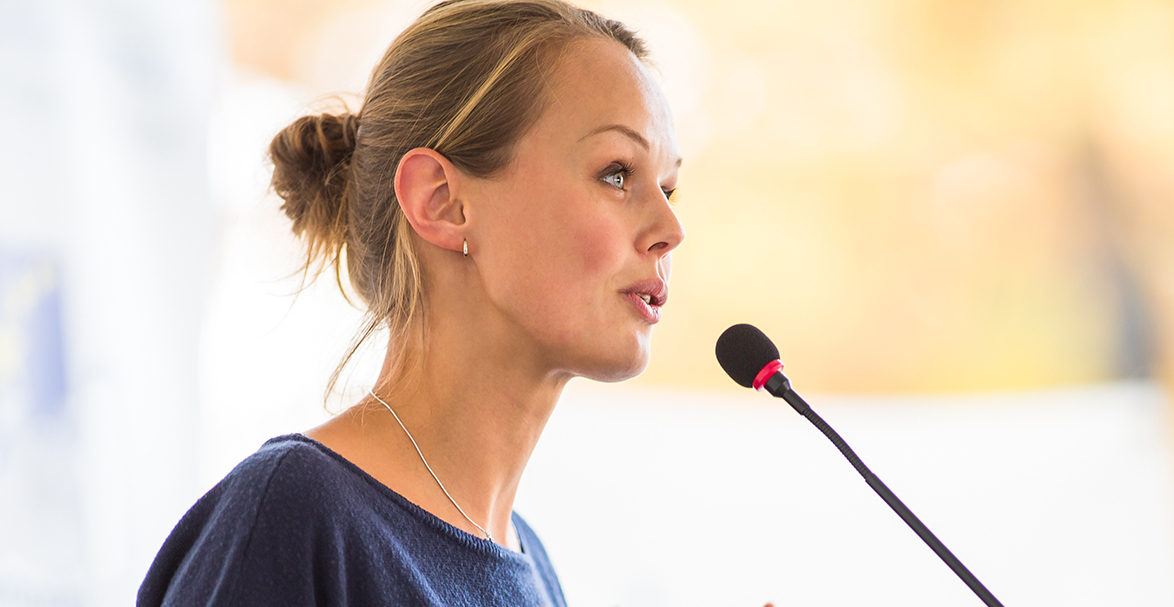 Woman speaking in mic