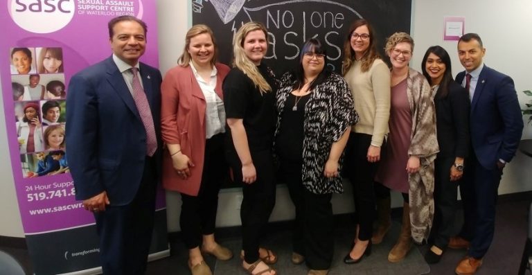 YWCA KW and YWCA Cambridge staff along with the Region's MPs on the day the Status of Women funding was announced at the Sexual Assault Support Centre (SASC) in Kitchener in April.