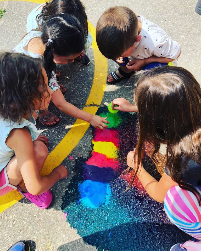 Kids playing with chalk