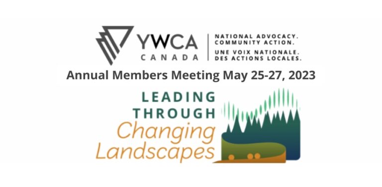 YWCA members meeting logo with words "Leading through changing landscapes"