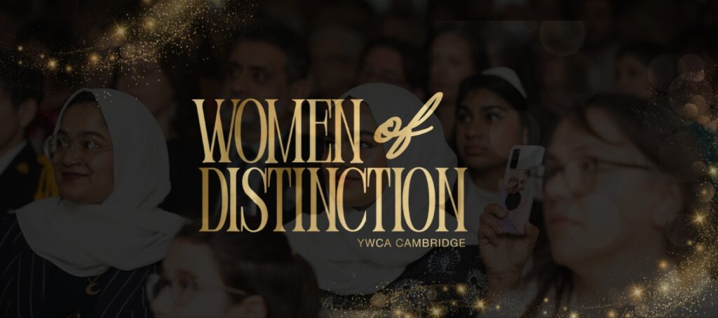 Black background, text Women of Distinction