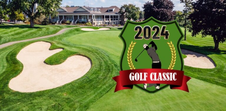 Photo of Galt Country Club golf course with the 2024 Golf Classic logo in the middle.