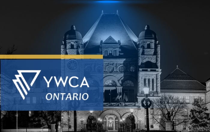 Photo of Queen's Park with the YWCA Ontario logo centre right